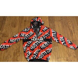 Reason Hustler Jacket Men’s Large Half-Zip Anorak Red Black Hooded Allover Print